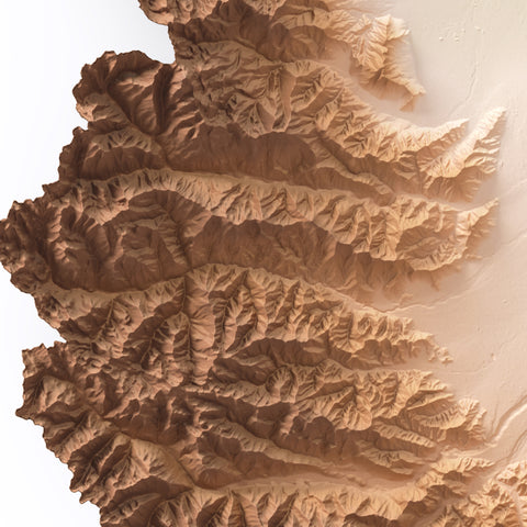 Piedmont (Italy) geo shaded relief elevation map printed on fine art paper close-up