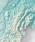 Piedmont (Italy) spectral shaded relief elevation map printed on fine art paper close-up