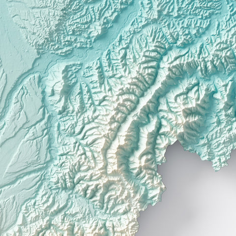 Piedmont (Italy) spectral shaded relief elevation map printed on fine art paper close-up
