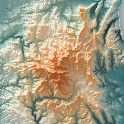 Sardinia (Italy) spectral shaded relief elevation map printed on fine art paper close-up