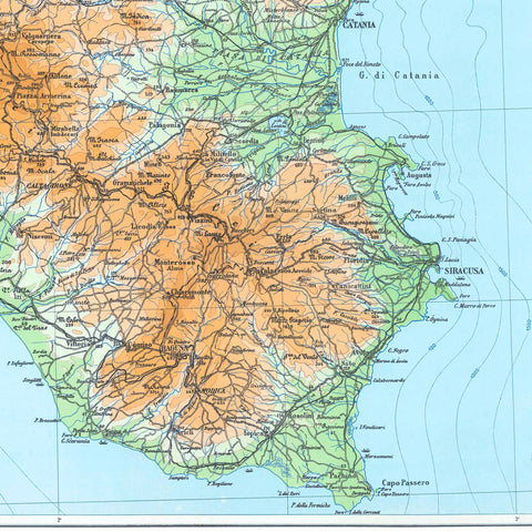 1943 Sicily (Italy) restored vintage topographic map reprinted on fine art paper. VizCart from VizArt.