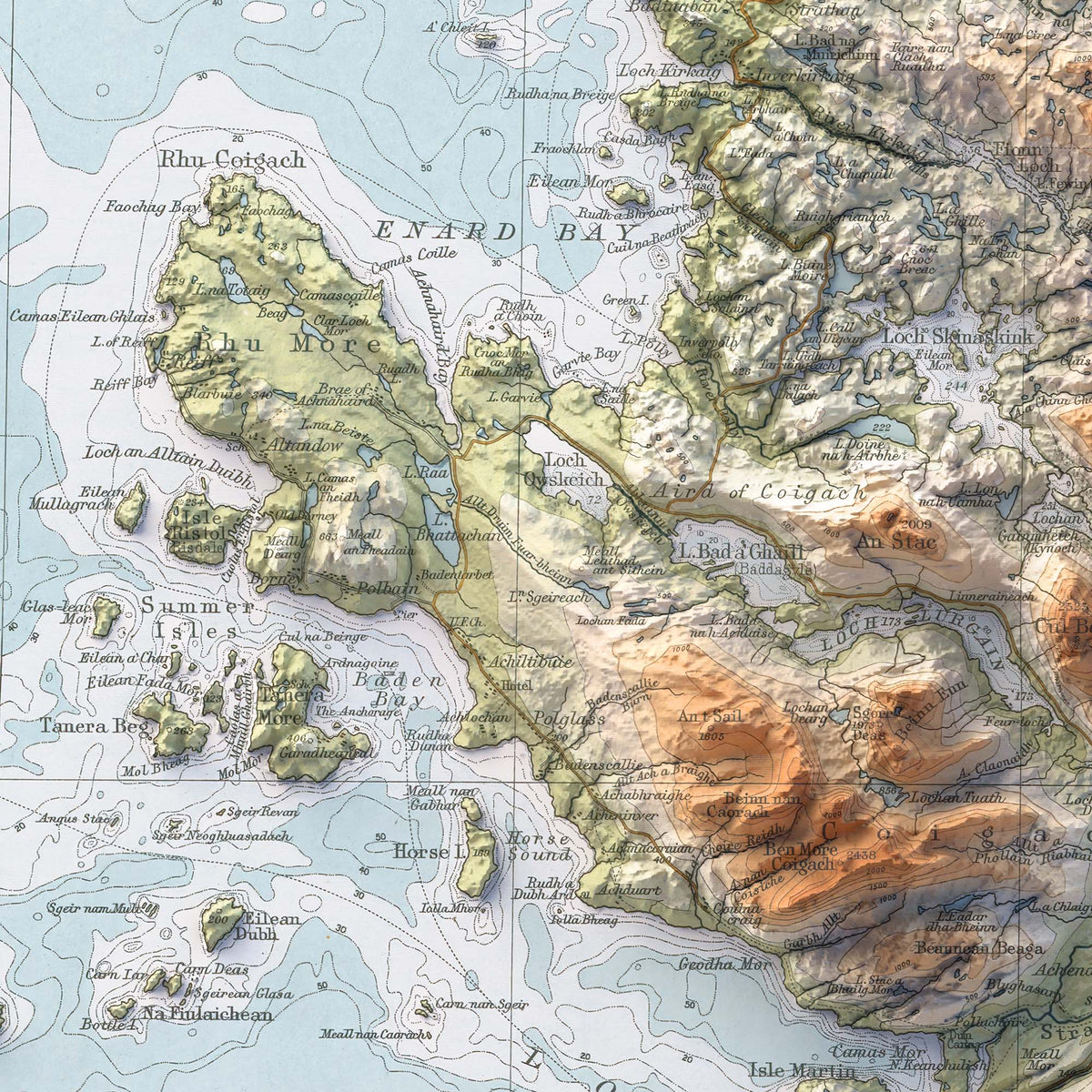 Ullapool Map Ullapool (UK), Topographic map - 1912, 2D fine art printed shaded ...