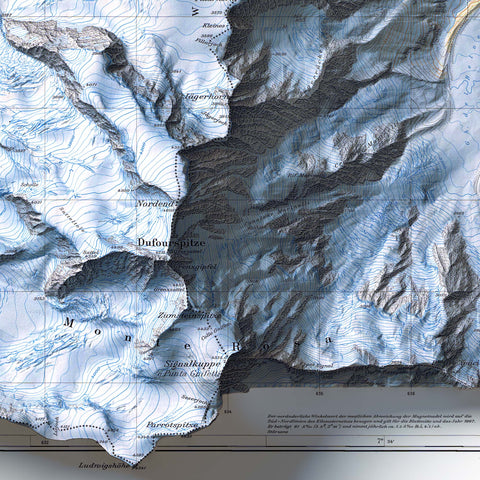 Zermatt (Switzerland), Topographic map - 1970, 2D printed shaded relief map with 3D effect of a 1970 topographic map of Zermatt (Switzerland). Shop our beautiful fine art printed maps on supreme Cotton paper. Vintage maps digitally restored and enhanced with a 3D effect, VizCart from Vizart