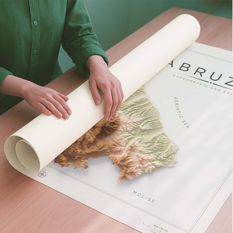Abruzzo (Italy) geo shaded relief elevation map printed on fine art paper rolled poster ready for shipping