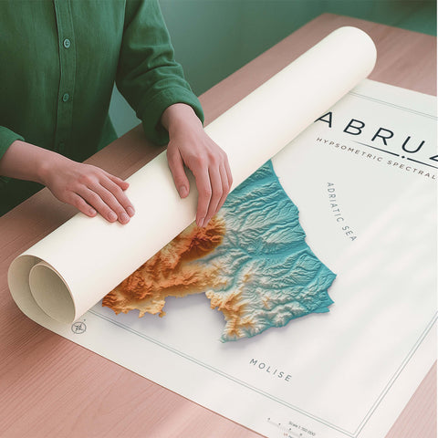 Abruzzo (Italy) spectral shaded relief elevation map printed on fine art paper rolled poster ready for shipping