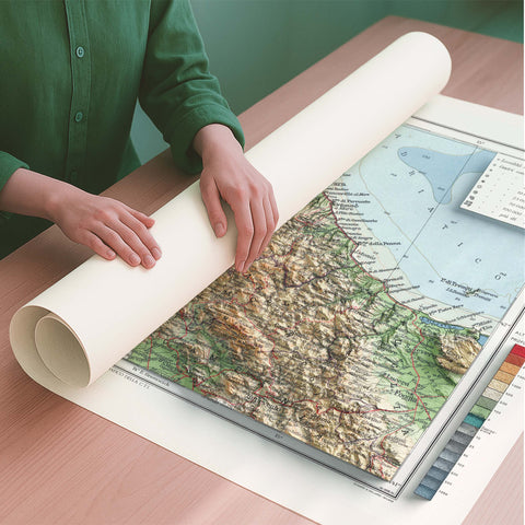 Abruzzo and Molise (Italy) 1928 topographic restored antique shaded relief map print on fine art paper rolled poster ready for shipping