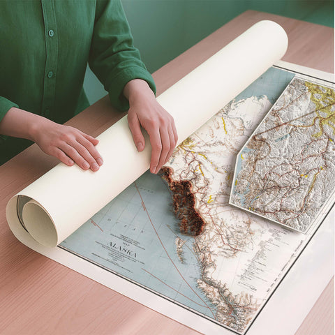 Alaska (USA) 1898 topographic restored antique shaded relief map print on fine art paper rolled poster ready for shipping