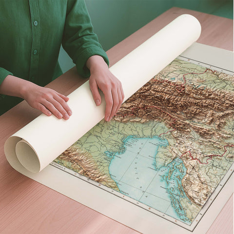 Alps 1900 topographic restored antique shaded relief map print on fine art paper rolled poster ready for shipping