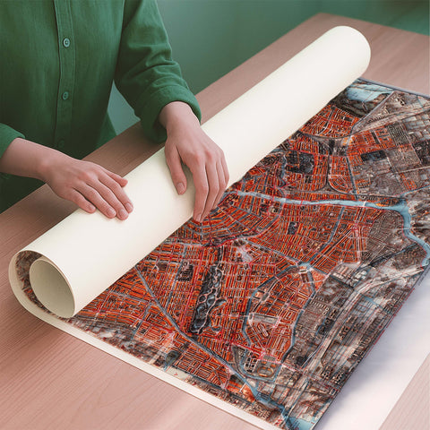 Amsterdam (The Netherlands) 1914 city restored antique shaded relief map print on fine art paper rolled poster ready for shipping