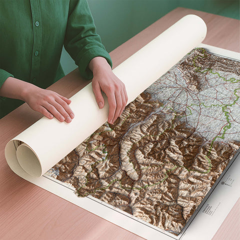 Aosta and Turin (Italy) 1930 topographic restored antique shaded relief map print on fine art paper rolled poster ready for shipping