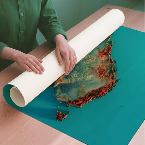 Australia spectral shaded relief elevation map printed on fine art paper rolled poster ready for shipping