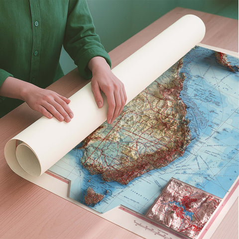Australia 1967 topographic restored antique shaded relief map print on fine art paper rolled poster ready for shipping