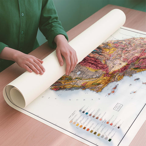 California (USA) 1916 geological restored antique shaded relief map print on fine art paper rolled poster ready for shipping