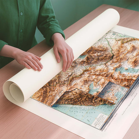Caucasus 1909 topographic restored antique shaded relief map print on fine art paper rolled poster ready for shipping