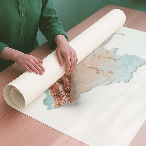 Colombia candy shaded relief elevation map printed on fine art paper rolled poster ready for shipping