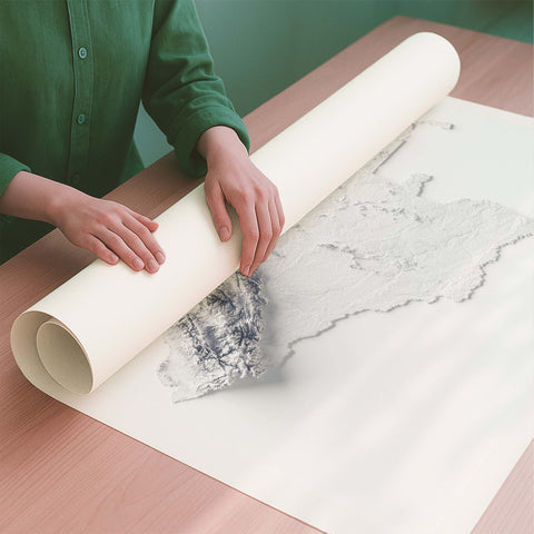 Colombia white shaded relief elevation map printed on fine art paper rolled poster ready for shipping