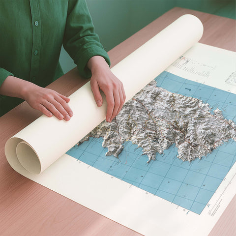 1943 Corsica (France) shaded relief topographic map print with 3D effect fine art wall decor. VizCart from Vizart.