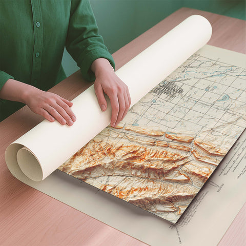 Fort Collins (USA) 1906 topographic restored antique shaded relief map print on fine art paper rolled poster ready for shipping