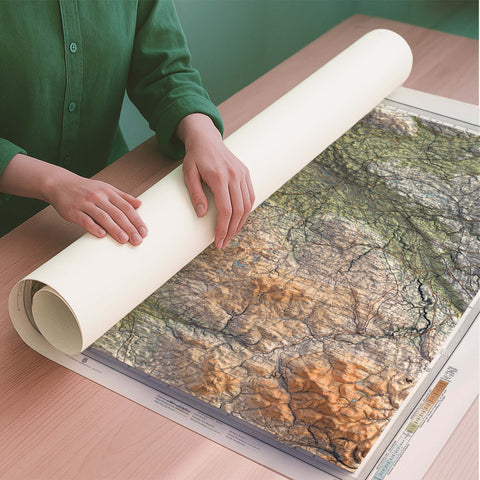 Glasgow (UK) 1912 topographic restored antique shaded relief map print on fine art paper rolled poster ready for shipping