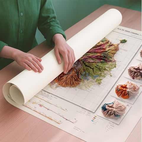 Gran Canaria (Spain) 1990 geological restored antique shaded relief map print on fine art paper rolled poster ready for shipping