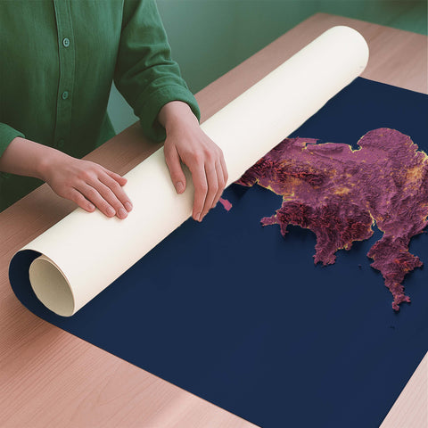 Great Britain (UK) magma shaded relief elevation map printed on fine art paper rolled poster ready for shipping