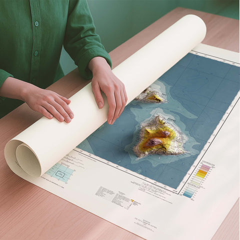 Hawaii (USA) 1974 topographic restored antique shaded relief map print on fine art paper rolled poster ready for shipping
