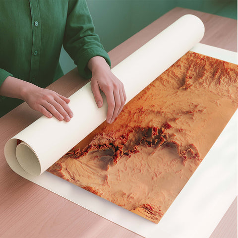 Hoggar (Algeria) red shaded relief elevation map printed on fine art paper rolled poster ready for shipping
