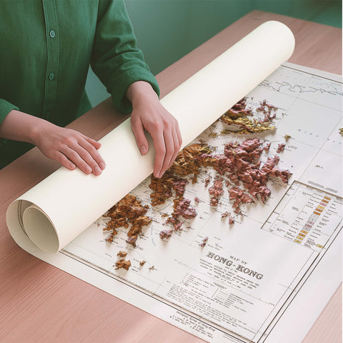 Hong Kong 1936 geological restored antique shaded relief map print on fine art paper rolled poster ready for shipping