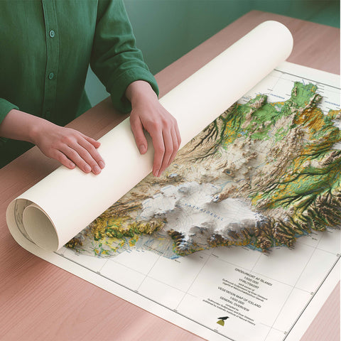 Iceland 1998 soil restored antique shaded relief map print on fine art paper rolled poster ready for shipping