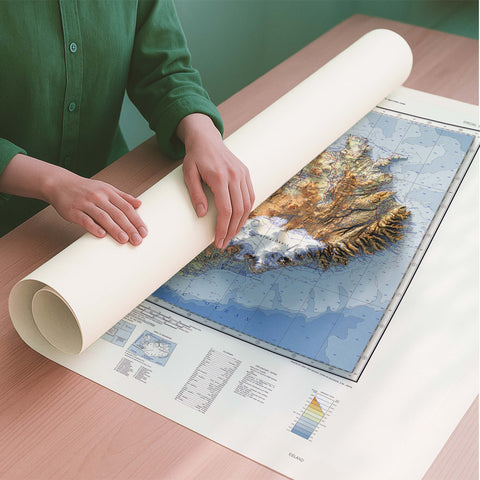 Iceland 1952 topographic restored antique shaded relief map print on fine art paper rolled poster ready for shipping