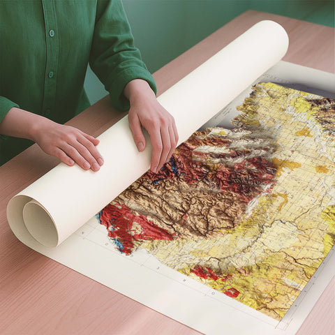 Idaho (USA) 1947 geological restored antique shaded relief map print on fine art paper rolled poster ready for shipping