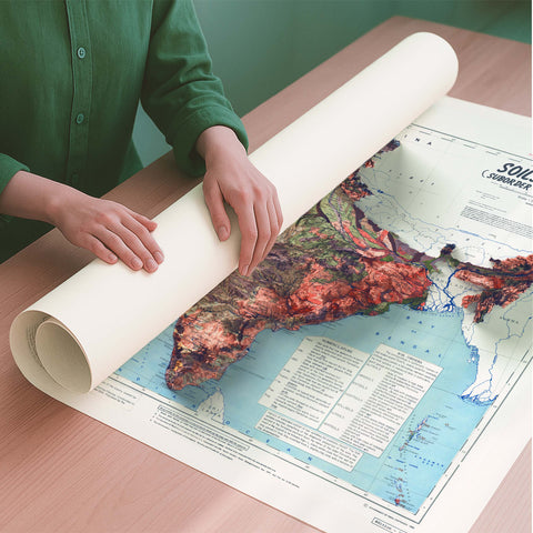 India 1985 soil restored antique shaded relief map print on fine art paper rolled poster ready for shipping