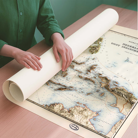 Indonesia 1901 topographic restored antique shaded relief map print on fine art paper rolled poster ready for shipping