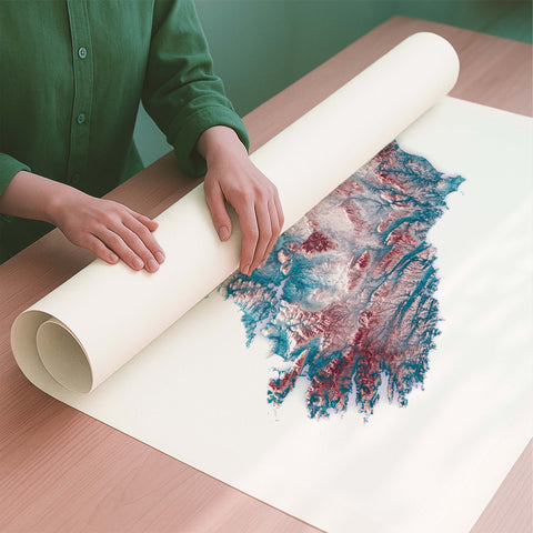 Ireland shaded relief elevation tint map (IRID) print with 3D effect fine art wall decor. VizCart from Vizart.