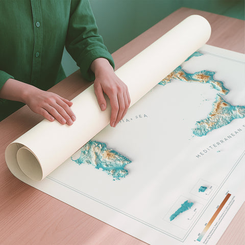 Italy spectral shaded relief elevation map printed on fine art paper rolled poster ready for shipping