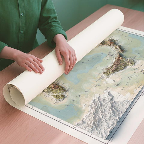 Italy 1888 topographic restored antique shaded relief map print on fine art paper rolled poster ready for shipping