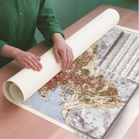 Kristiania (Norway) 1901 city restored antique shaded relief map print on fine art paper rolled poster ready for shipping