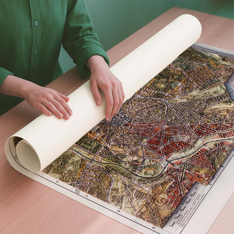Madrid (Spain) 1940 city restored antique shaded relief map print on fine art paper rolled poster ready for shipping