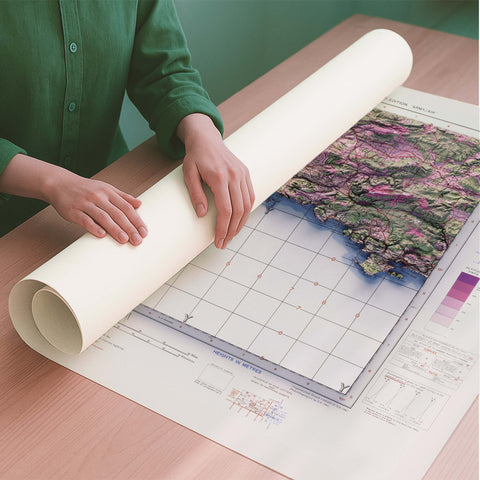 Marseilles (France) 1943 topographic restored antique shaded relief map print on fine art paper rolled poster ready for shipping