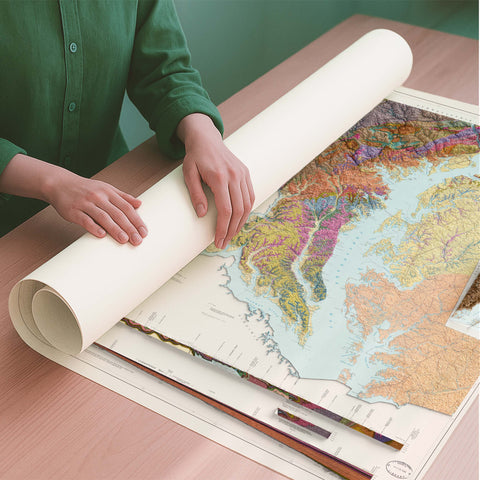 Maryland (USA) 1968 geological restored antique shaded relief map print on fine art paper rolled poster ready for shipping