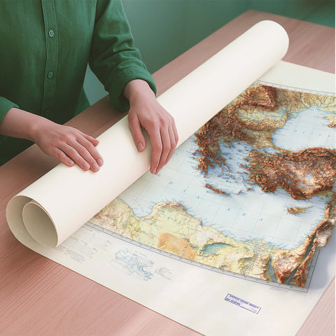 Mediterranean Sea 1937 topographic restored antique shaded relief map print on fine art paper rolled poster ready for shipping