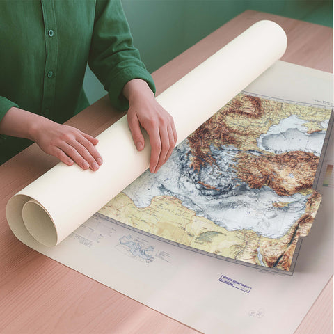 Mediterranean ea Bathymetric 1937 topographic restored antique shaded relief map print on fine art paper rolled poster ready for shipping