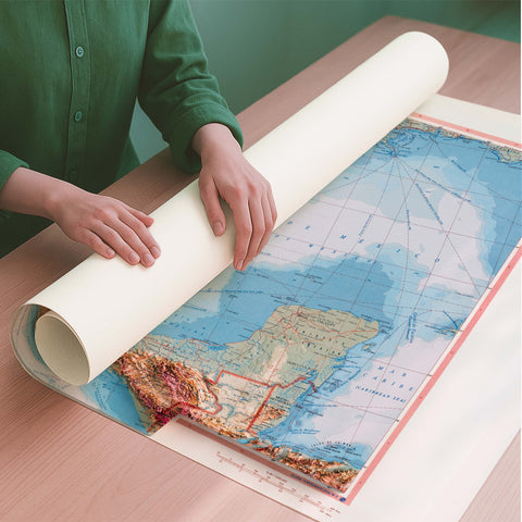 Mexico 1967 topographic restored antique shaded relief map print on fine art paper rolled poster ready for shipping