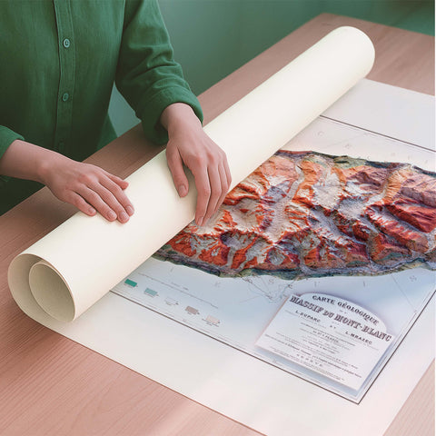 Mt Blanc 1898 geological restored antique shaded relief map print on fine art paper rolled poster ready for shipping