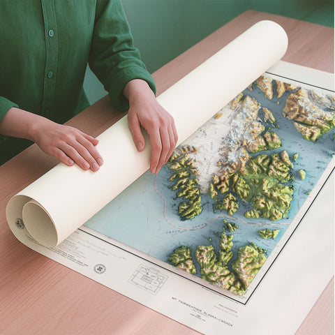 Mt Fairweather (Alaska, USA) 1979 topographic restored antique shaded relief map print on fine art paper rolled poster ready for shipping