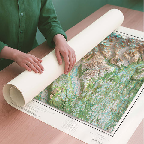 Mt Foraker (Alaska, USA) 1973 topographic restored antique shaded relief map print on fine art paper rolled poster ready for shipping