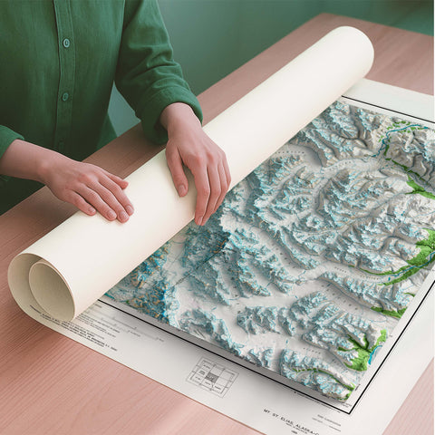 Mt Saint Elias (Alaska, USA) 1966 topographic restored antique shaded relief map print on fine art paper rolled poster ready for shipping
