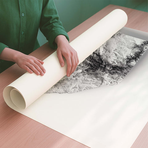 Namib Desert (Namibia) white shaded relief elevation map printed on fine art paper rolled poster ready for shipping