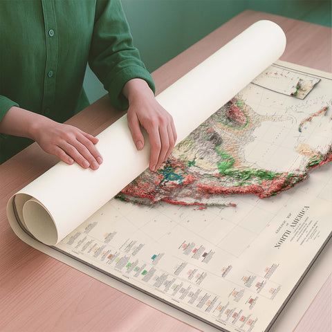 North America 1911 geological restored antique shaded relief map print on fine art paper rolled poster ready for shipping