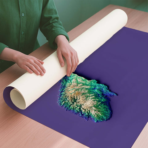 Norway viridis shaded relief elevation map printed on fine art paper rolled poster ready for shipping
